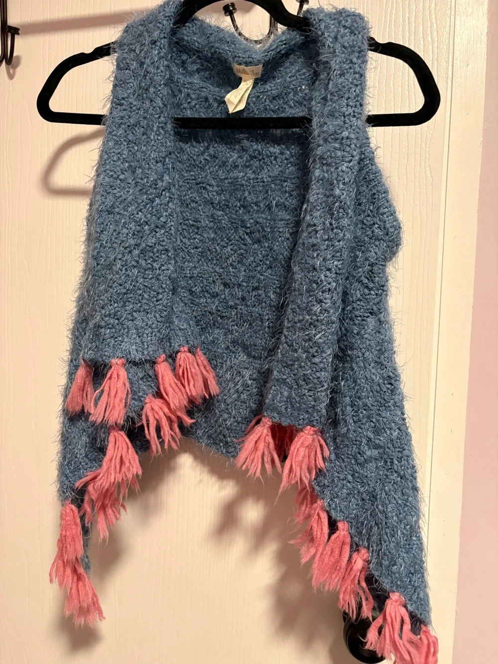 Matilda Jane Make Believe Mirror Image Fringe Shawl Vest - Blue and Pink - size8
